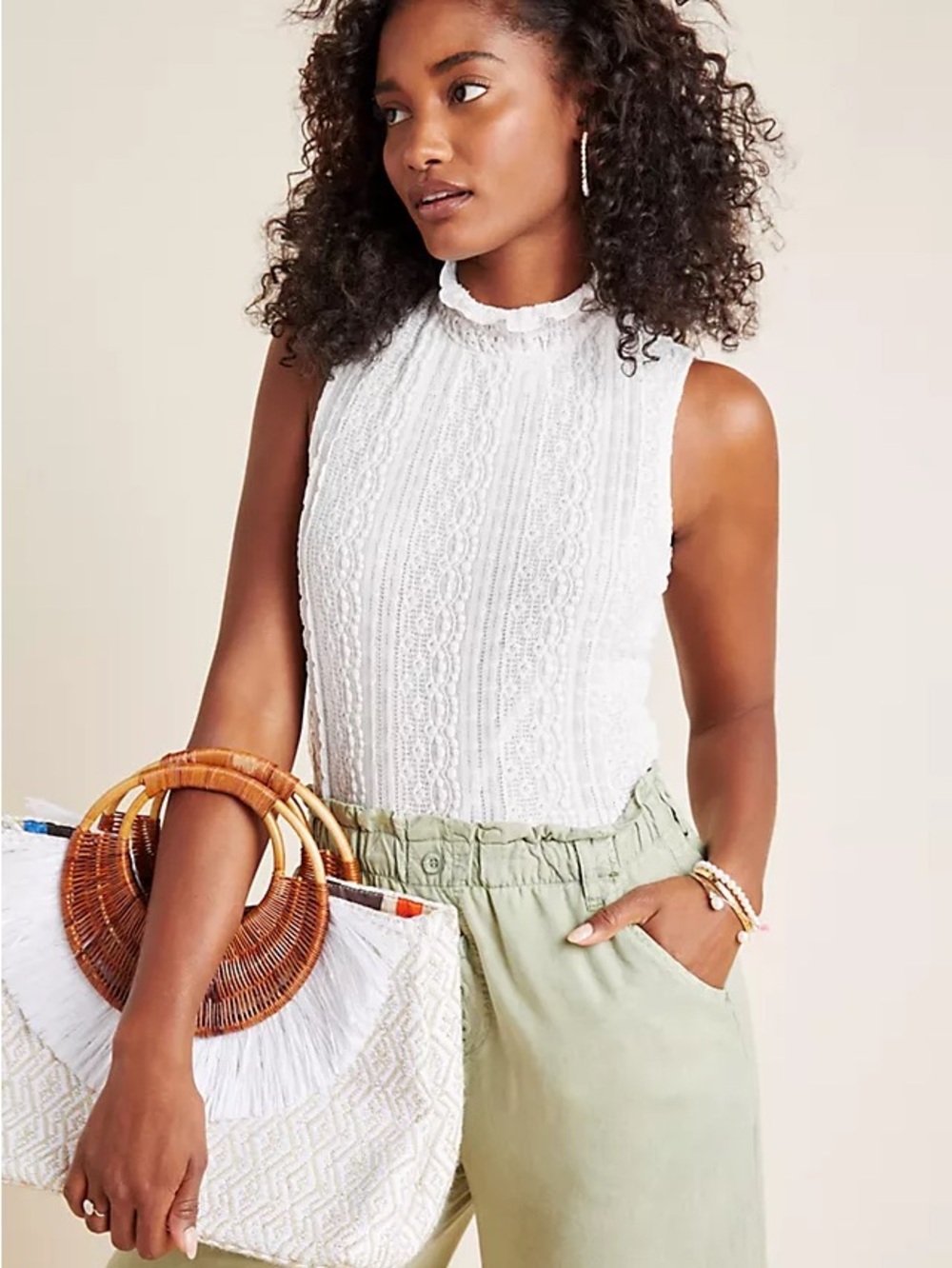 Anthropologie Mallory Sleeveless Cream Lace Blouse Size Small